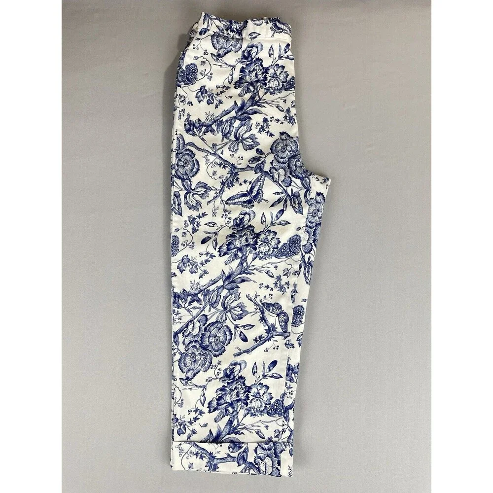 Bill Blass White Floral Print Capri Jeans Women's 8 Perfect Fit High Rise Mom - Picture 6 of 16